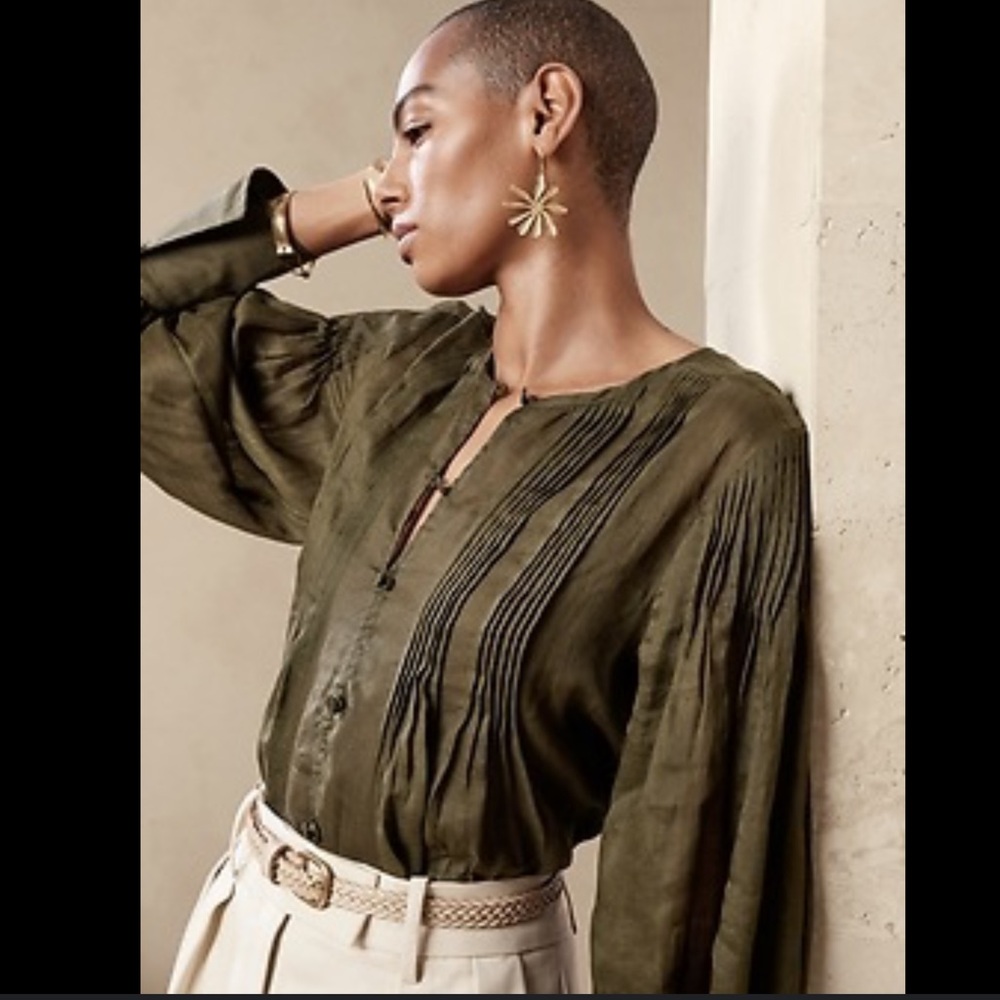 Banana Republic PETITE RAMIE PINTUCK BLOUSE, XXS, New - Picture 4 of 11